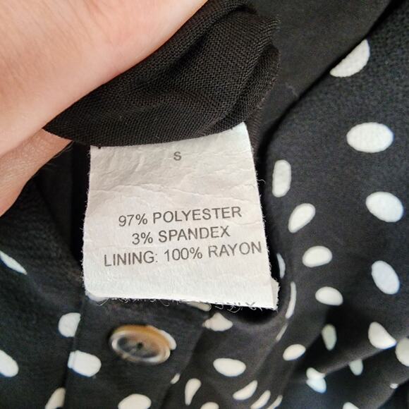 LeRumi Polka Dot Classic Black White Wide Leg Button Up V Neck Jumpsuit S - Picture 5 of 13